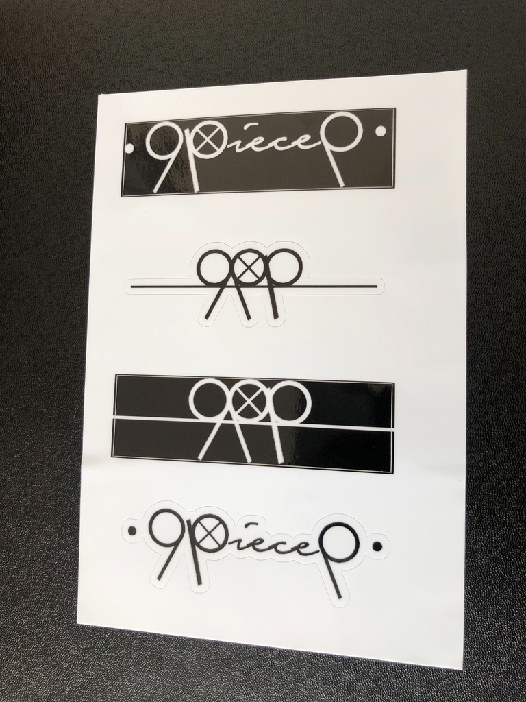 8 Logo Stickers presented on a 30x20cm gloss coated vinyl sheet for a clean and sleek finish.